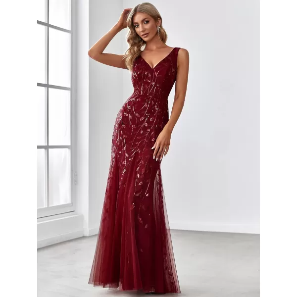 imageEverPretty Womens Formal Dress Sequin Double VNeck Sleeveless Mermaid Long Evening Dress 07886Burgundy