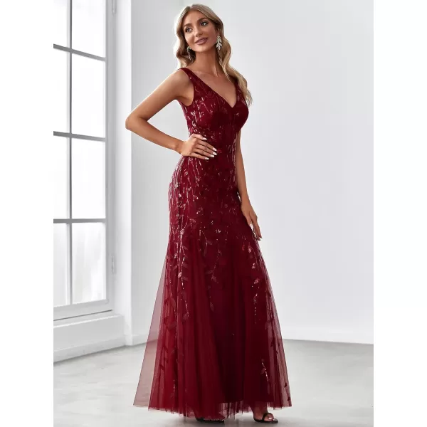 imageEverPretty Womens Formal Dress Sequin Double VNeck Sleeveless Mermaid Long Evening Dress 07886Burgundy