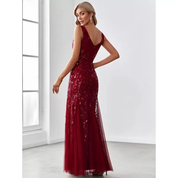 imageEverPretty Womens Formal Dress Sequin Double VNeck Sleeveless Mermaid Long Evening Dress 07886Burgundy