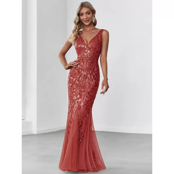 imageEverPretty Womens Formal Dress Sequin Double VNeck Sleeveless Mermaid Long Evening Dress 07886Burnt Orange