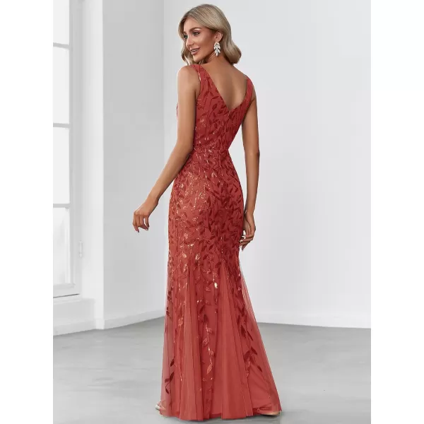 imageEverPretty Womens Formal Dress Sequin Double VNeck Sleeveless Mermaid Long Evening Dress 07886Burnt Orange