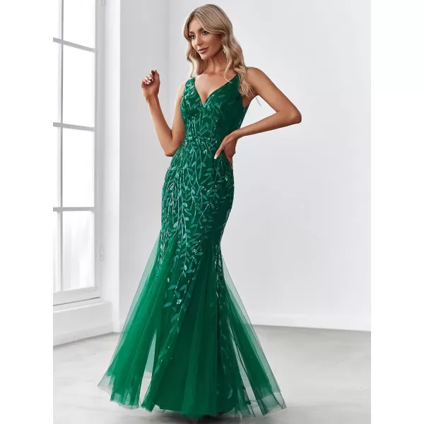 imageEverPretty Womens Formal Dress Sequin Double VNeck Sleeveless Mermaid Long Evening Dress 07886Dark Green