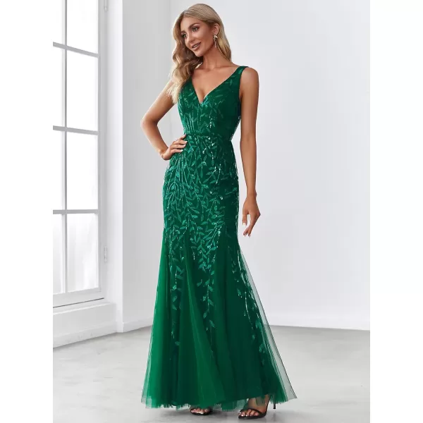 imageEverPretty Womens Formal Dress Sequin Double VNeck Sleeveless Mermaid Long Evening Dress 07886Dark Green