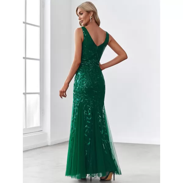 imageEverPretty Womens Formal Dress Sequin Double VNeck Sleeveless Mermaid Long Evening Dress 07886Dark Green