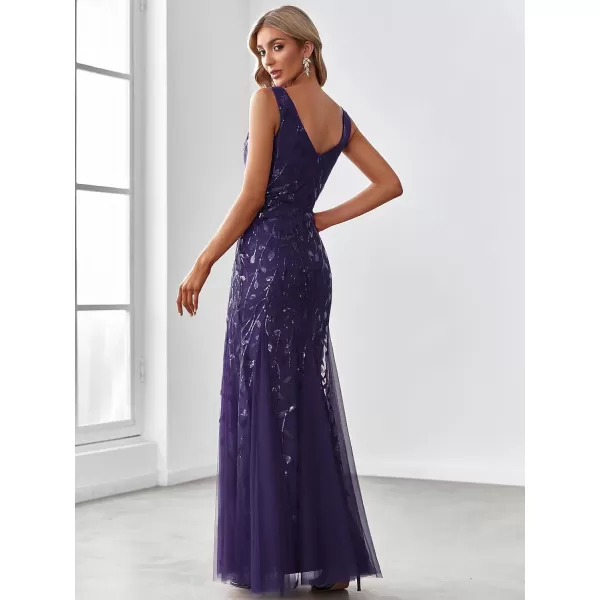 imageEverPretty Womens Formal Dress Sequin Double VNeck Sleeveless Mermaid Long Evening Dress 07886Deep Purple