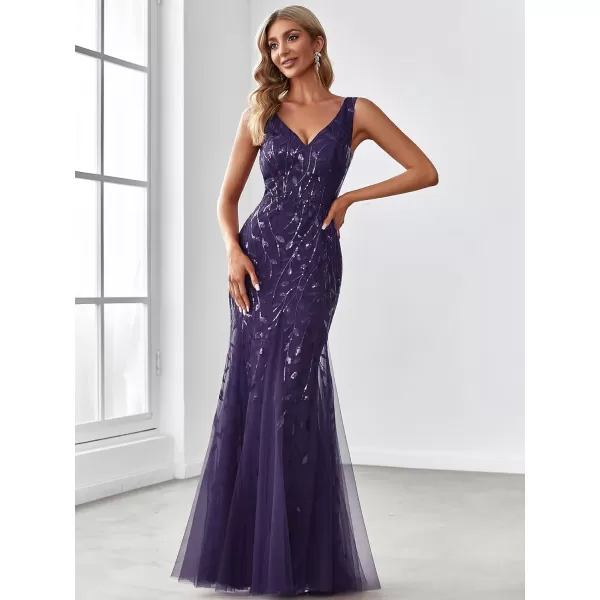 imageEverPretty Womens Formal Dress Sequin Double VNeck Sleeveless Mermaid Long Evening Dress 07886Deep Purple