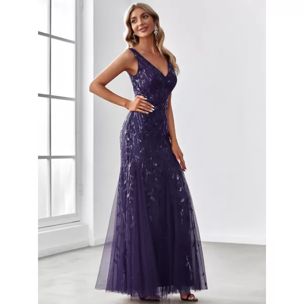 imageEverPretty Womens Formal Dress Sequin Double VNeck Sleeveless Mermaid Long Evening Dress 07886Deep Purple