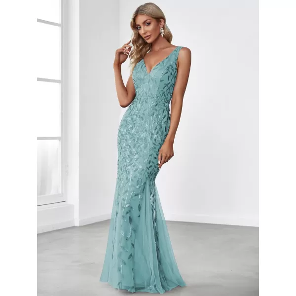 imageEverPretty Womens Formal Dress Sequin Double VNeck Sleeveless Mermaid Long Evening Dress 07886Dusty Blue