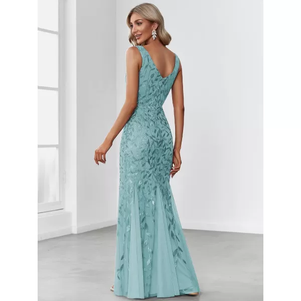 imageEverPretty Womens Formal Dress Sequin Double VNeck Sleeveless Mermaid Long Evening Dress 07886Dusty Blue