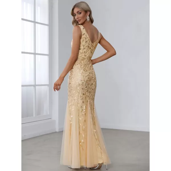 imageEverPretty Womens Formal Dress Sequin Double VNeck Sleeveless Mermaid Long Evening Dress 07886Gold