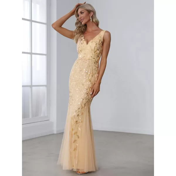 imageEverPretty Womens Formal Dress Sequin Double VNeck Sleeveless Mermaid Long Evening Dress 07886Gold