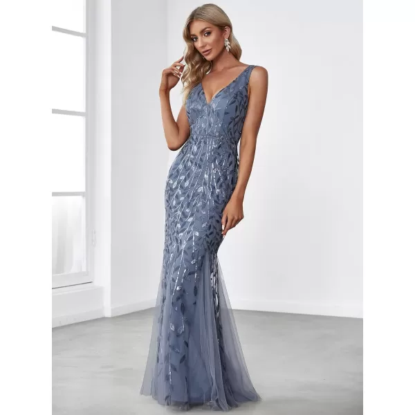 imageEverPretty Womens Formal Dress Sequin Double VNeck Sleeveless Mermaid Long Evening Dress 07886Haze Blue