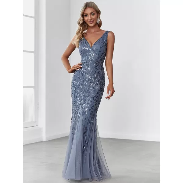 imageEverPretty Womens Formal Dress Sequin Double VNeck Sleeveless Mermaid Long Evening Dress 07886Haze Blue