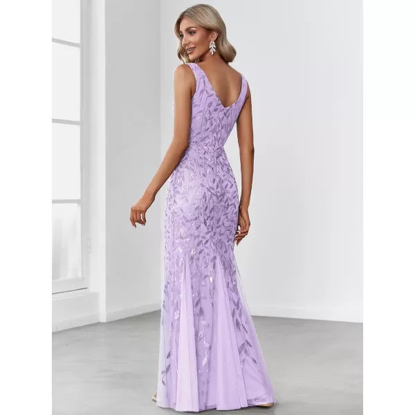 imageEverPretty Womens Formal Dress Sequin Double VNeck Sleeveless Mermaid Long Evening Dress 07886Lavender