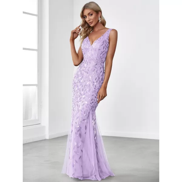 imageEverPretty Womens Formal Dress Sequin Double VNeck Sleeveless Mermaid Long Evening Dress 07886Lavender