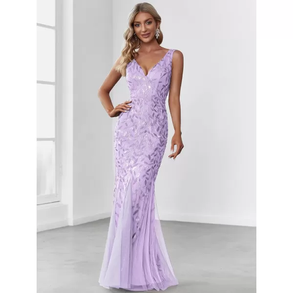 imageEverPretty Womens Formal Dress Sequin Double VNeck Sleeveless Mermaid Long Evening Dress 07886Lavender