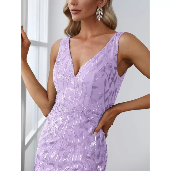 imageEverPretty Womens Formal Dress Sequin Double VNeck Sleeveless Mermaid Long Evening Dress 07886Lavender