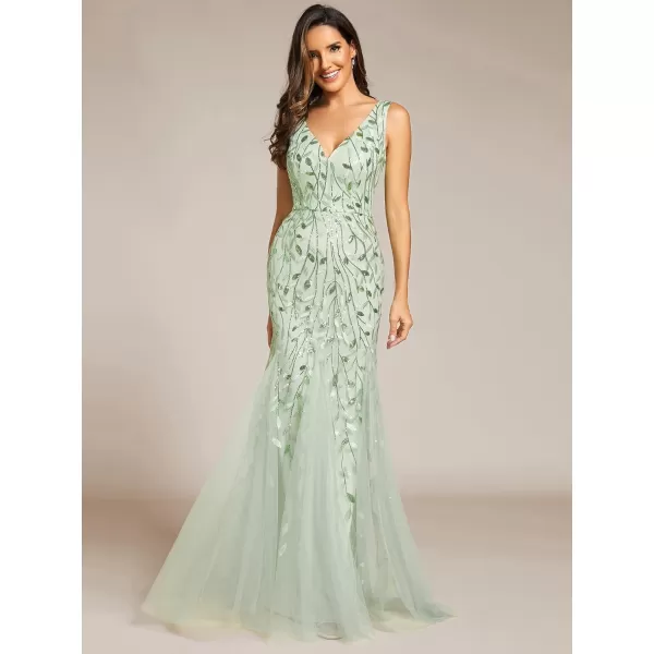 imageEverPretty Womens Formal Dress Sequin Double VNeck Sleeveless Mermaid Long Evening Dress 07886Mint Green