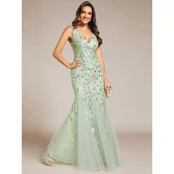 imageEverPretty Womens Formal Dress Sequin Double VNeck Sleeveless Mermaid Long Evening Dress 07886Mint Green