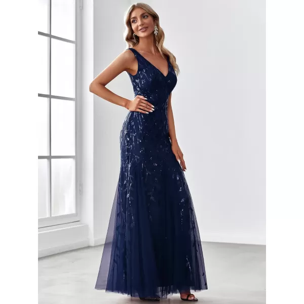 imageEverPretty Womens Formal Dress Sequin Double VNeck Sleeveless Mermaid Long Evening Dress 07886Navy