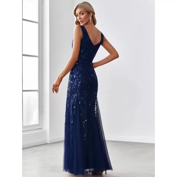 imageEverPretty Womens Formal Dress Sequin Double VNeck Sleeveless Mermaid Long Evening Dress 07886Navy