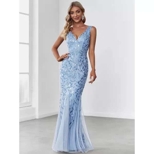 imageEverPretty Womens Formal Dress Sequin Double VNeck Sleeveless Mermaid Long Evening Dress 07886Sky Blue