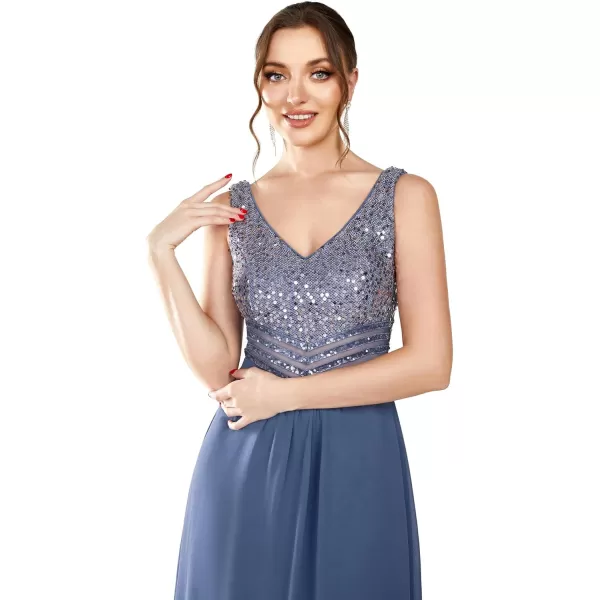 imageEverPretty Womens Sequin VNeck SeeThrough Waist High Low Wedding Guest Dress 0410USAHaze Blue