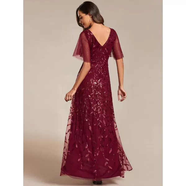 imageEverPretty Womens Shimmery Formal Dress V Neck Sequins ALine Side Slit Elegant Long Evening Dresses 02083Burgundy