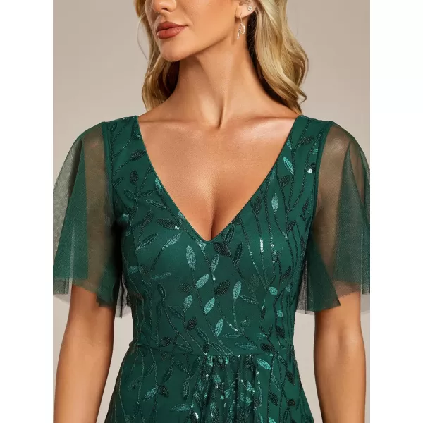 imageEverPretty Womens Shimmery Formal Dress V Neck Sequins ALine Side Slit Elegant Long Evening Dresses 02083Dark Green