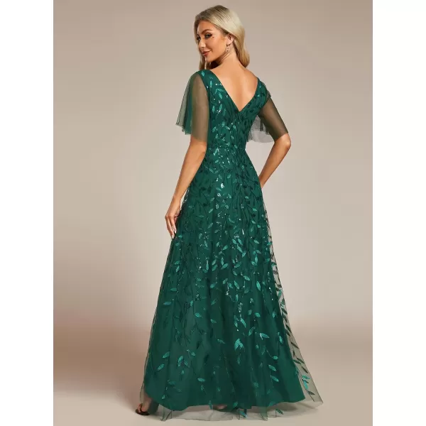 imageEverPretty Womens Shimmery Formal Dress V Neck Sequins ALine Side Slit Elegant Long Evening Dresses 02083Dark Green