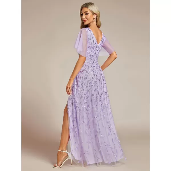 imageEverPretty Womens Shimmery Formal Dress V Neck Sequins ALine Side Slit Elegant Long Evening Dresses 02083Lavender