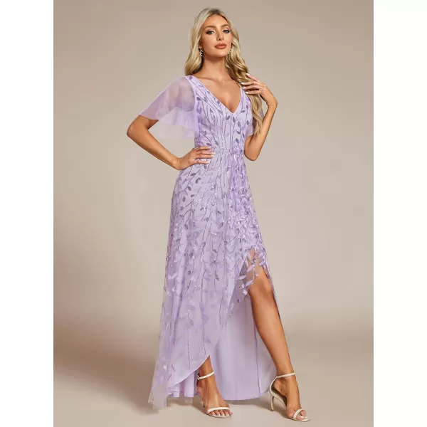 imageEverPretty Womens Shimmery Formal Dress V Neck Sequins ALine Side Slit Elegant Long Evening Dresses 02083Lavender