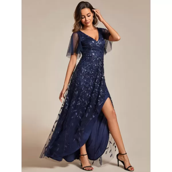 imageEverPretty Womens Shimmery Formal Dress V Neck Sequins ALine Side Slit Elegant Long Evening Dresses 02083Navy Blue