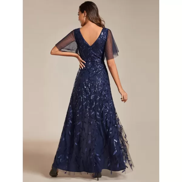 imageEverPretty Womens Shimmery Formal Dress V Neck Sequins ALine Side Slit Elegant Long Evening Dresses 02083Navy Blue