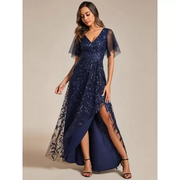 imageEverPretty Womens Shimmery Formal Dress V Neck Sequins ALine Side Slit Elegant Long Evening Dresses 02083Navy Blue