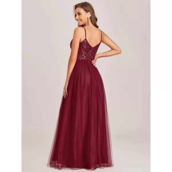 imageEverPretty Womens Sleeveless V Neck Sequin Embroidery Tulle Long Wedding Party Evening Dress 50090Burgundy