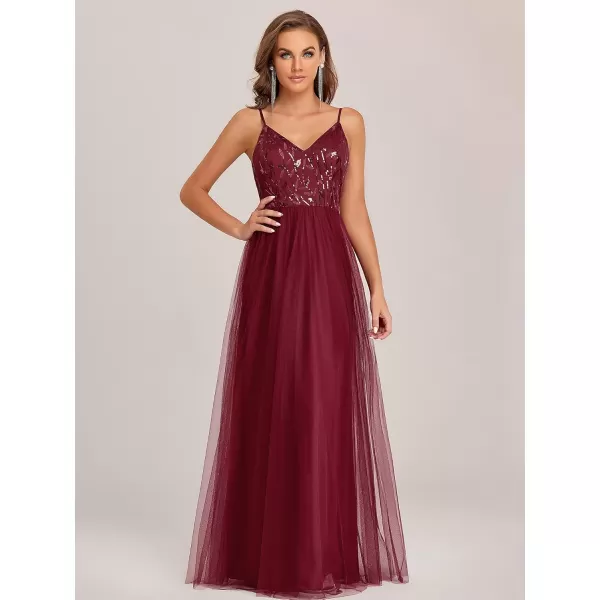 imageEverPretty Womens Sleeveless V Neck Sequin Embroidery Tulle Long Wedding Party Evening Dress 50090Burgundy