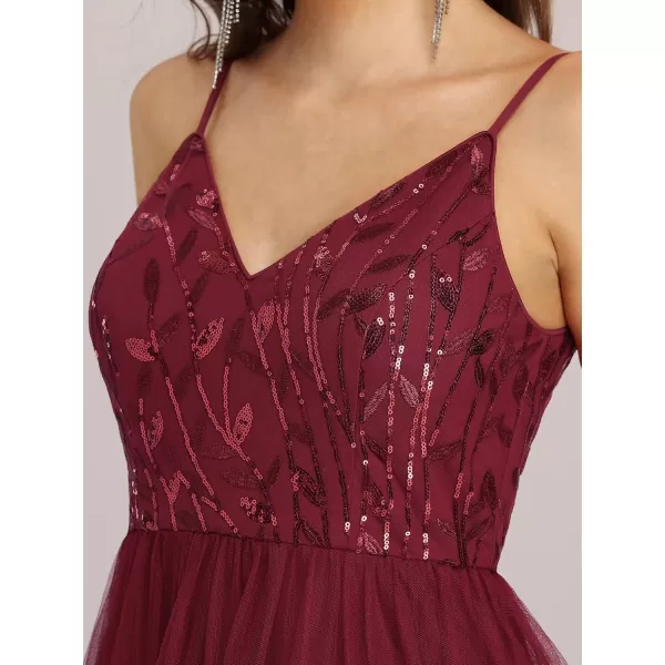 imageEverPretty Womens Sleeveless V Neck Sequin Embroidery Tulle Long Wedding Party Evening Dress 50090Burgundy