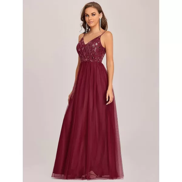 imageEverPretty Womens Sleeveless V Neck Sequin Embroidery Tulle Long Wedding Party Evening Dress 50090Burgundy