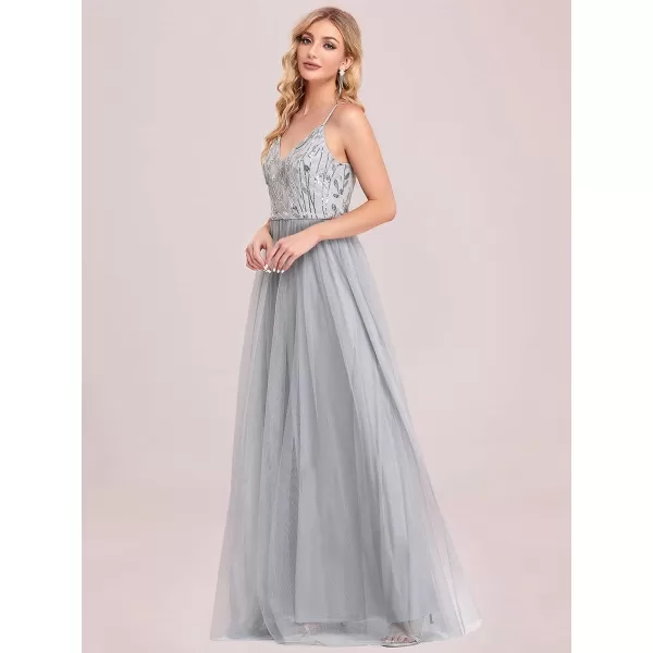 imageEverPretty Womens Sleeveless V Neck Sequin Embroidery Tulle Long Wedding Party Evening Dress 50090Grey