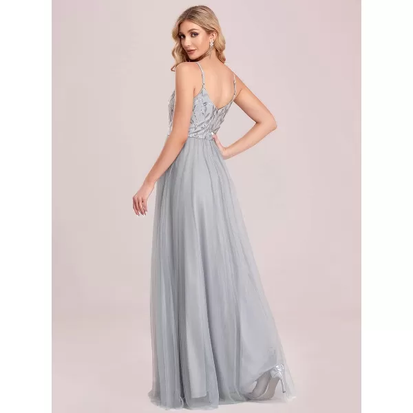 imageEverPretty Womens Sleeveless V Neck Sequin Embroidery Tulle Long Wedding Party Evening Dress 50090Grey