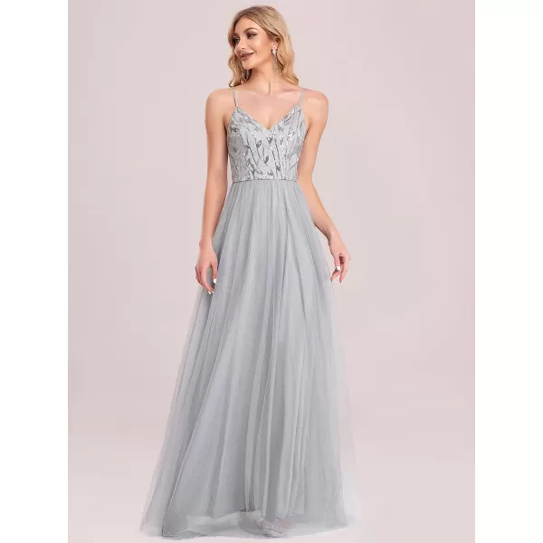 imageEverPretty Womens Sleeveless V Neck Sequin Embroidery Tulle Long Wedding Party Evening Dress 50090Grey