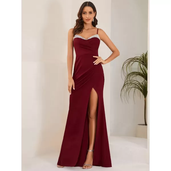 imageEverPretty Womens Spaghetti Strap Sleeveless Sequin Slit Bodycon FloorLength Evening Dresses 01667Burgundy