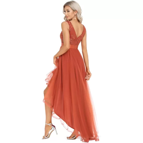 imageEverPretty Womens V Neck Pleated Waist Short Sleeve Wedding Guest Dress Chiffon Bridesmaid Dresses 00793Burnt Orange