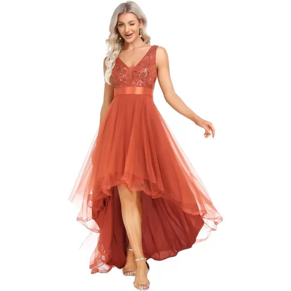 imageEverPretty Womens V Neck Pleated Waist Short Sleeve Wedding Guest Dress Chiffon Bridesmaid Dresses 00793Burnt Orange