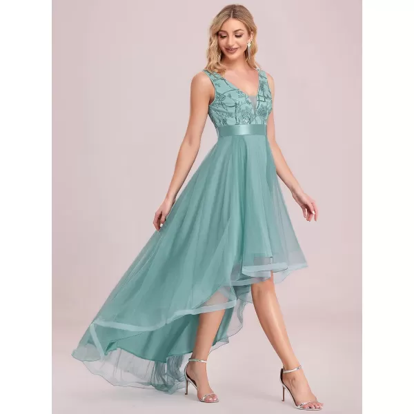 imageEverPretty Womens V Neck Pleated Waist Short Sleeve Wedding Guest Dress Chiffon Bridesmaid Dresses 00793Demin Blue