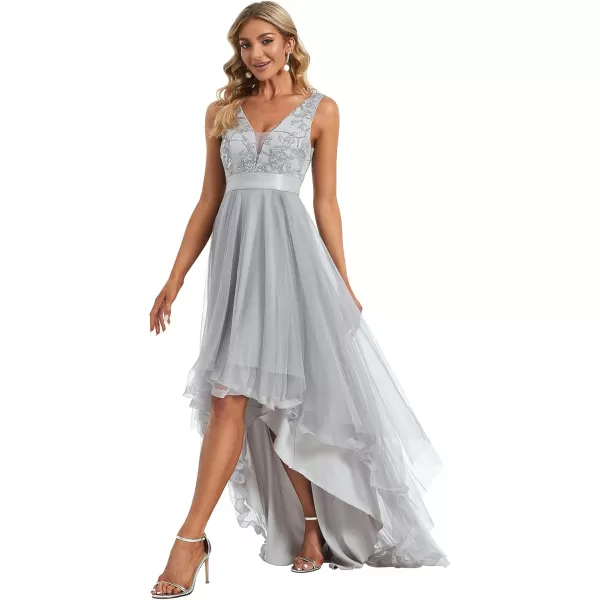 imageEverPretty Womens V Neck Pleated Waist Short Sleeve Wedding Guest Dress Chiffon Bridesmaid Dresses 00793Grey