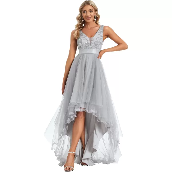 imageEverPretty Womens V Neck Pleated Waist Short Sleeve Wedding Guest Dress Chiffon Bridesmaid Dresses 00793Grey