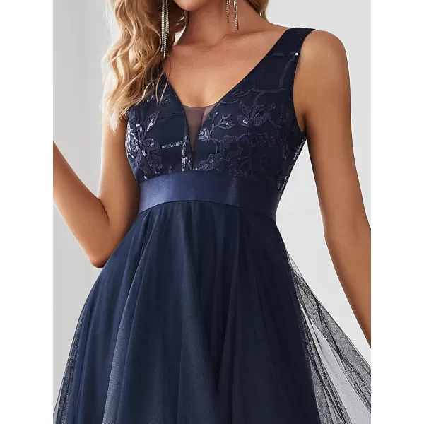 imageEverPretty Womens V Neck Pleated Waist Short Sleeve Wedding Guest Dress Chiffon Bridesmaid Dresses 00793Navy Blue