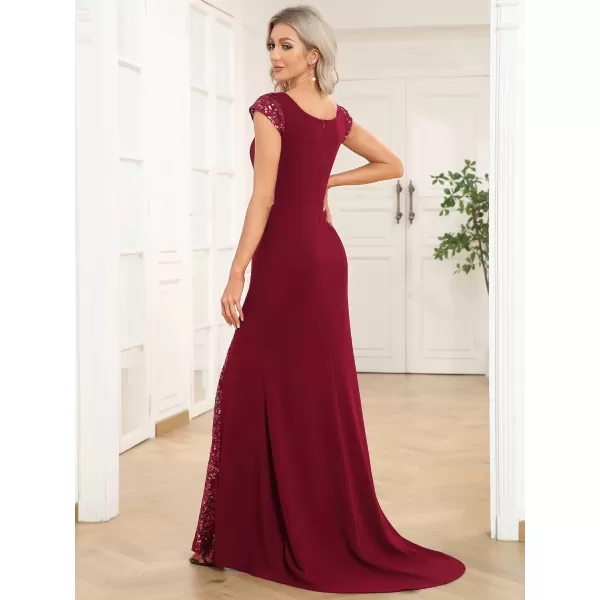 imageEverPretty Womens VNeck Cap Sleeves Sequin Mermaid FloorLength Evening Dresses 01586Burgundy